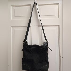 Coach Signature Shoulder Bag – Classic Monogram with Leather Trim